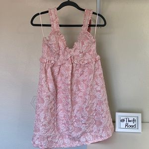 NWT Pink Jacquard Baby Doll Dress Sz S Barbie Pink Feminine Floral Girly Dress